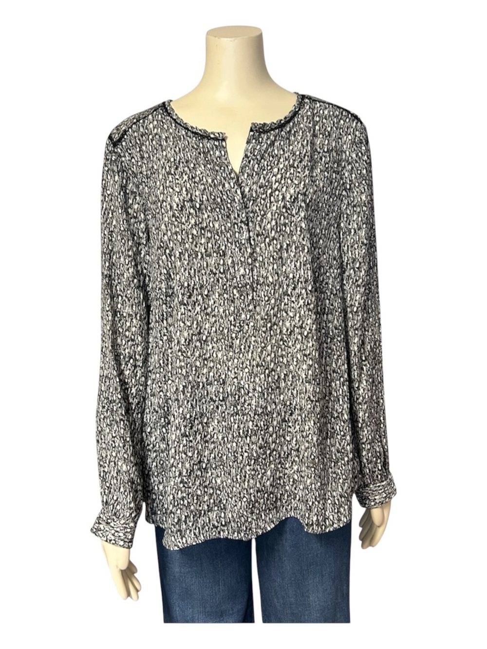 Talbots Long Sleeve Split Neck Blouse Top Womens Size Large